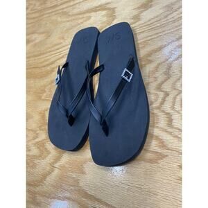 Stuart Weitzman Crystal Thong Sandals Women's 8 Black Flat Open Toe S66